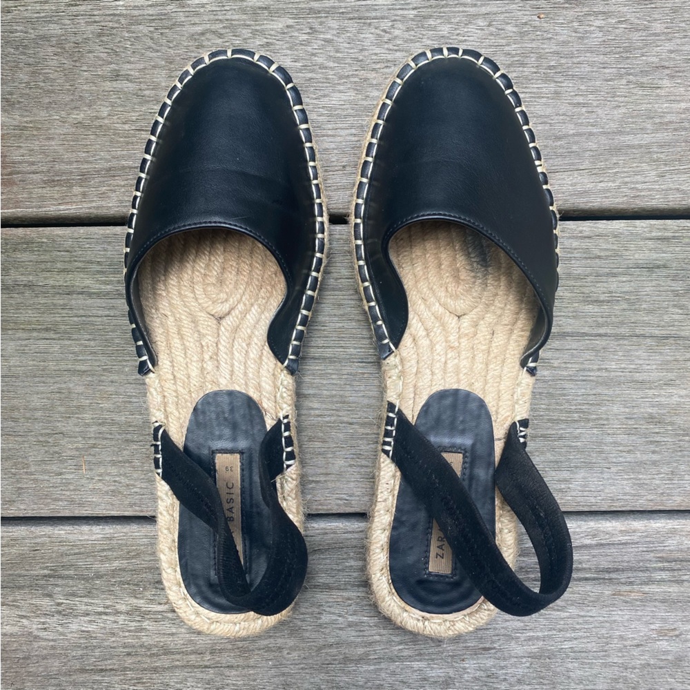 Zara Black Espadrille Sandals Size 8.5 / 39 - Picture 1 of 6